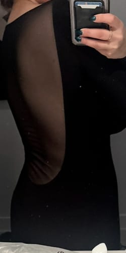 Customer photo review of Hourglass Mesh Back Maxi Dress