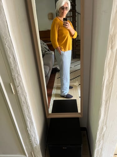 Avis photo d'un client sur Pantalon pyjama femme, rayures azur