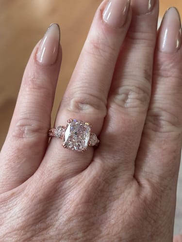 Customer photo review of Louily Beautiful Cushion Cut Three Stone Engagement Ring