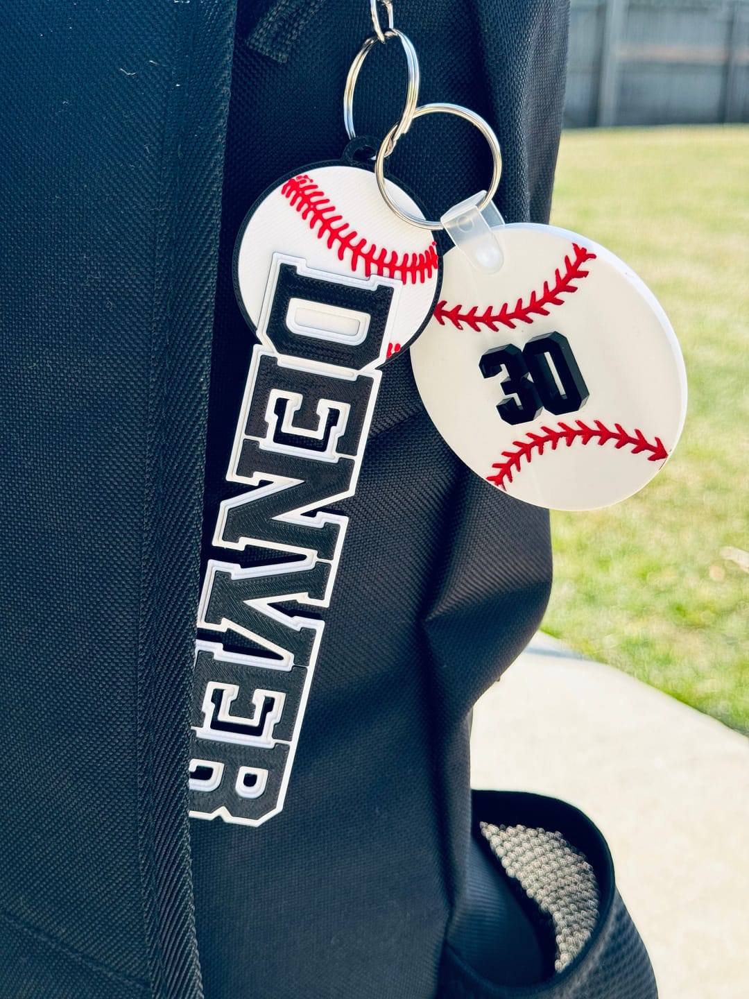 Customer photo review of Personalized Baseball Bag Tag - Team and Player Gift