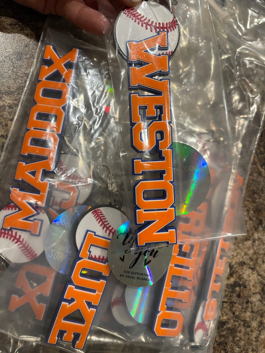 Customer photo review of Personalized Baseball Bag Tag - Team and Player Gift