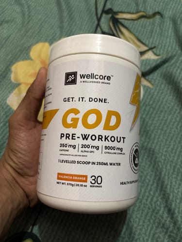 Customer photo review of Wellcore - God Mode Pre Workout Supplement | Valencia Orange - (570g, 30 Servings)