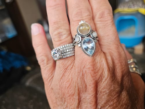 Customer photo review of Blue Topaz and Golden Rutilated Quartz Celestial Ring