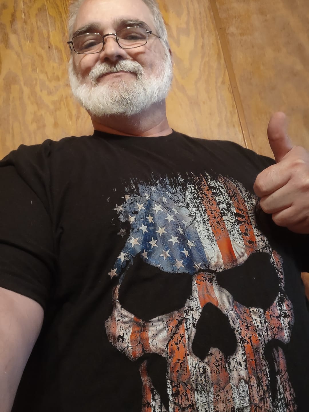 Customer photo review of USA Flag Skull T-Shirt