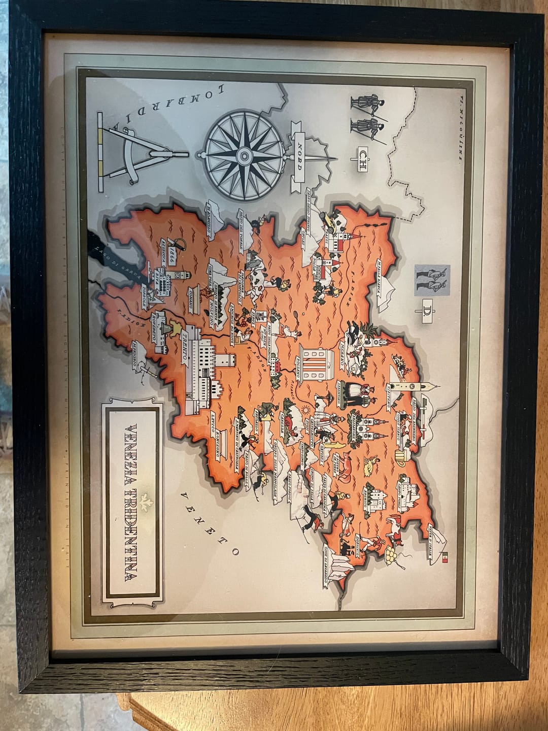 Customer photo review of Old Pictorial Map of Trentino-Alto Adige by De Agostini, 1938: Trento, Bolzano, Bressanone, Merano, Rovereto