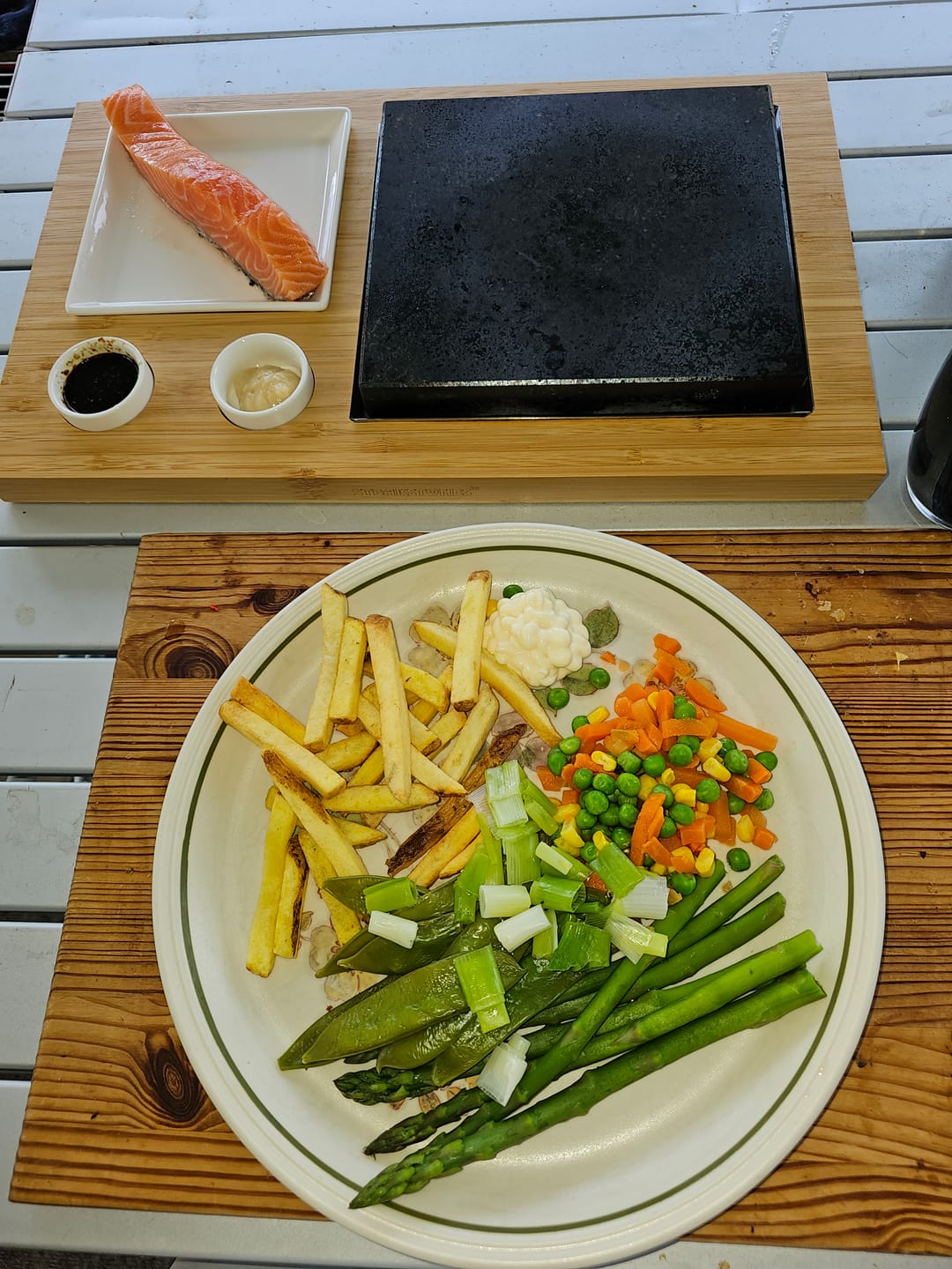 Customer photo review of The SteakStones Steak Plate & Sauces Set