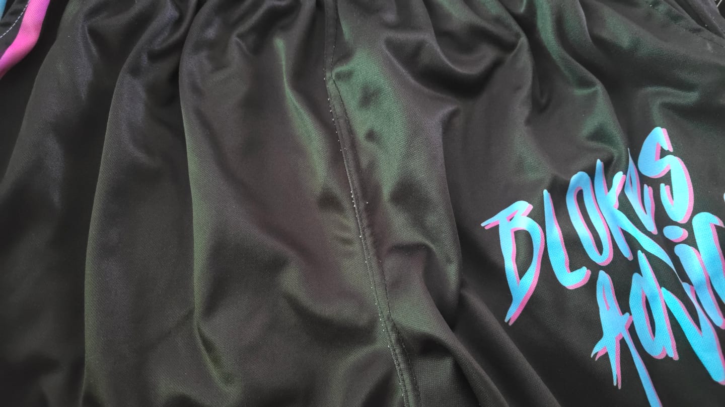 Customer photo review of Vibes Footy Shorts - Black/Pink/Blue