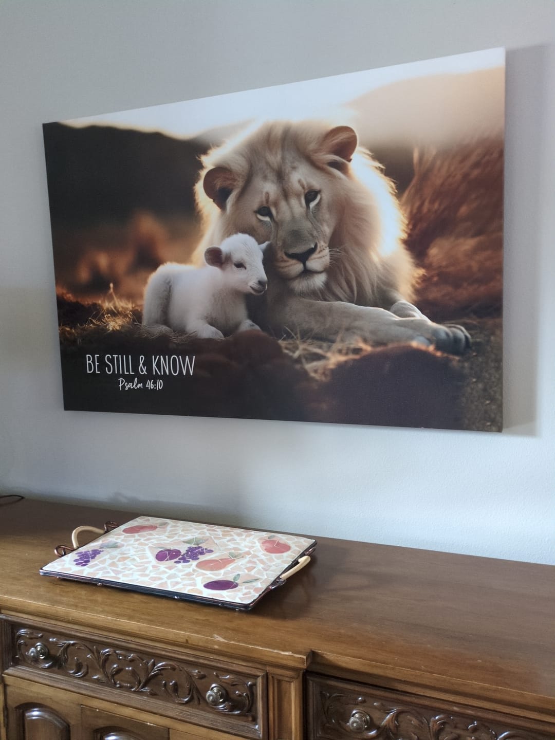 Customer photo review of Lion and Lamb, Be Still and Know Psalm 46:10, Wall Art Canvas Print