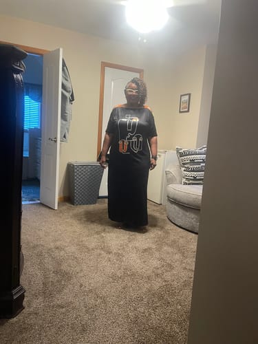 Customer photo review of Cold Shoulder Hollow Print Slit Dress