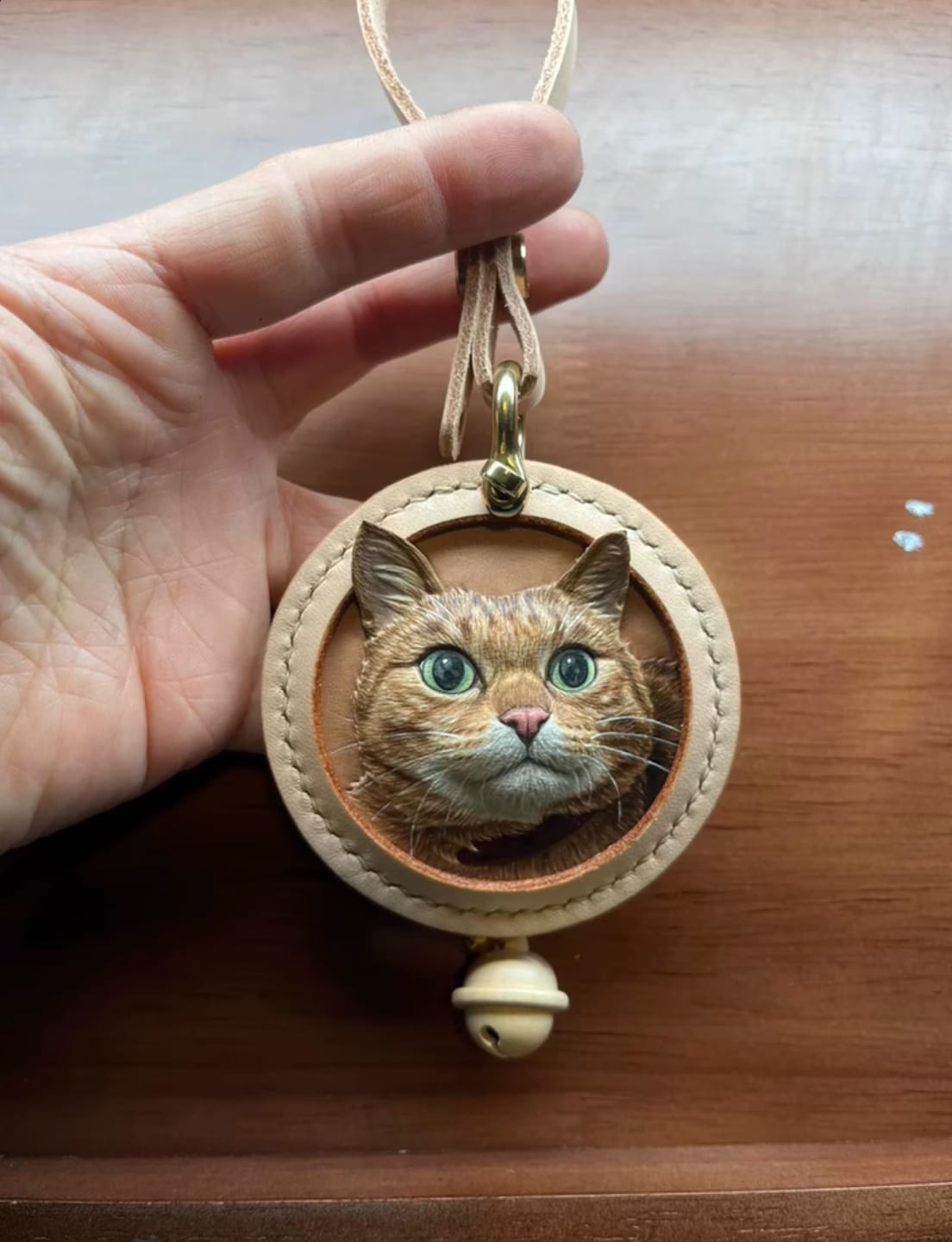 Customer photo review of Custom Handcrafted Leather Pet Portrait Charm