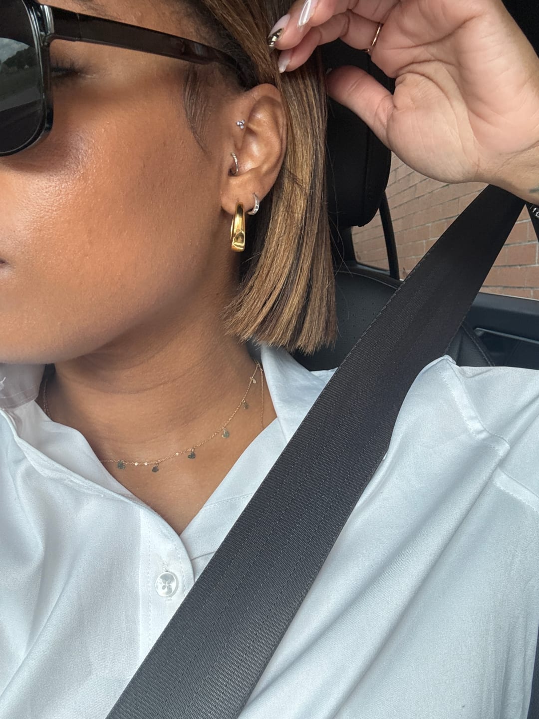 Customer photo review of Valentina Gold Hoop Earrings