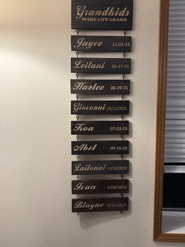 Customer photo review of Custom Name Slat (Engraved) - Add On For Existing Sign