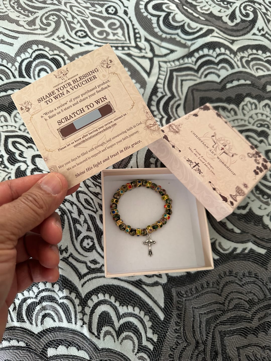 Customer photo review of FREE Today: Handcrafted Cloisonné Beads Timeless Faith Bracelet: A Testament of Christ's Presence