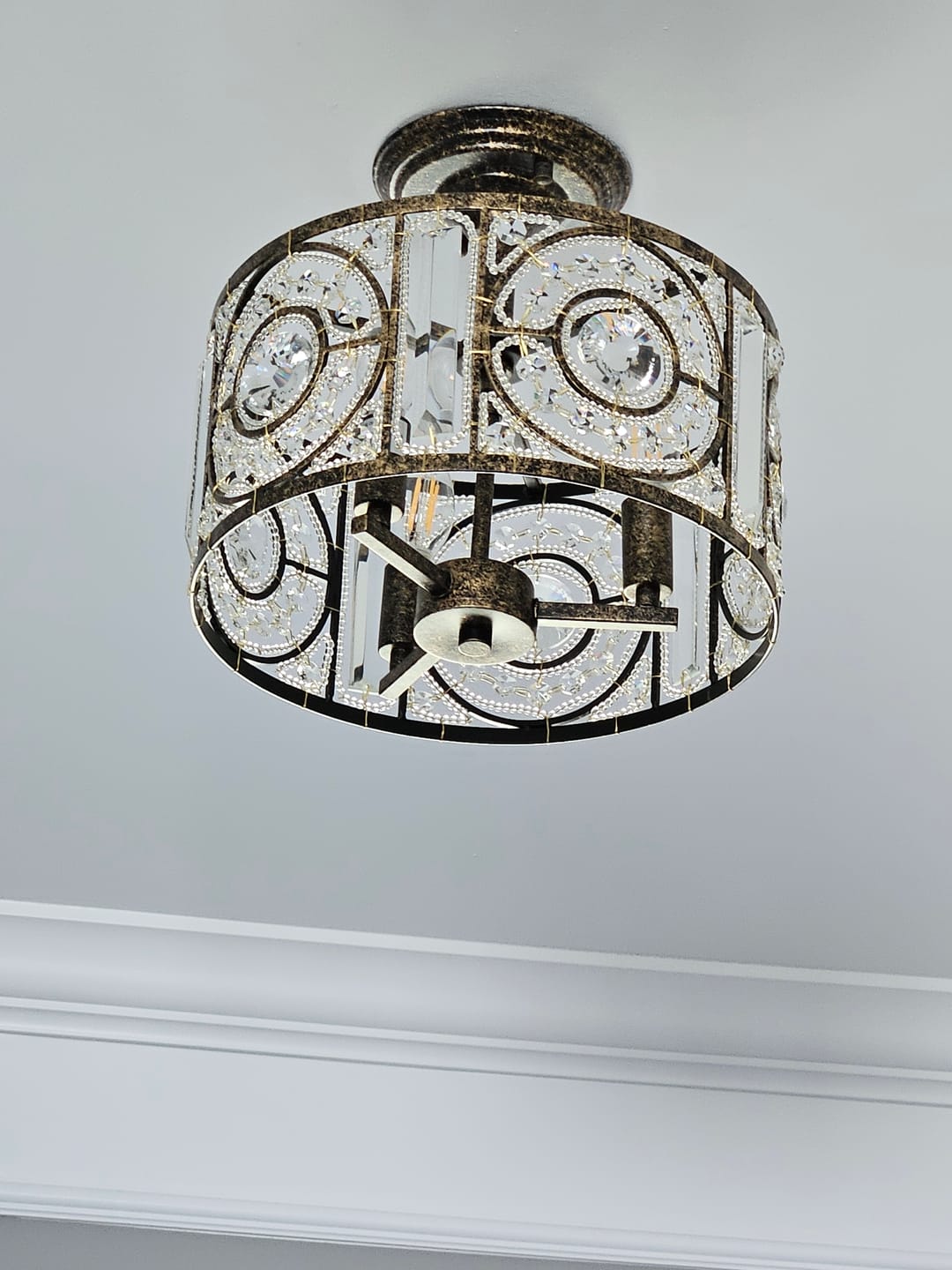 Customer photo review of Luxe Moroccan Antique Crystal Drum Semi Flush Mount