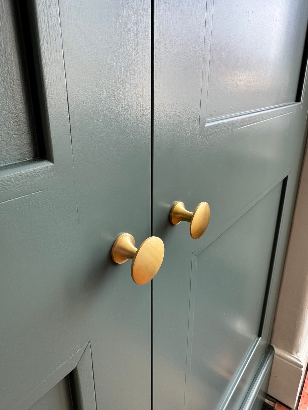 Customer photo review of Classic Brushed Satin Brass Cupboard Handles | Unlacquered