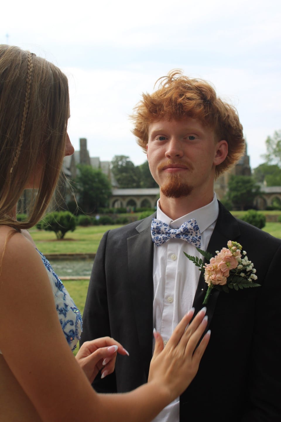 Customer photo review of French Blue Floral Bow Tie