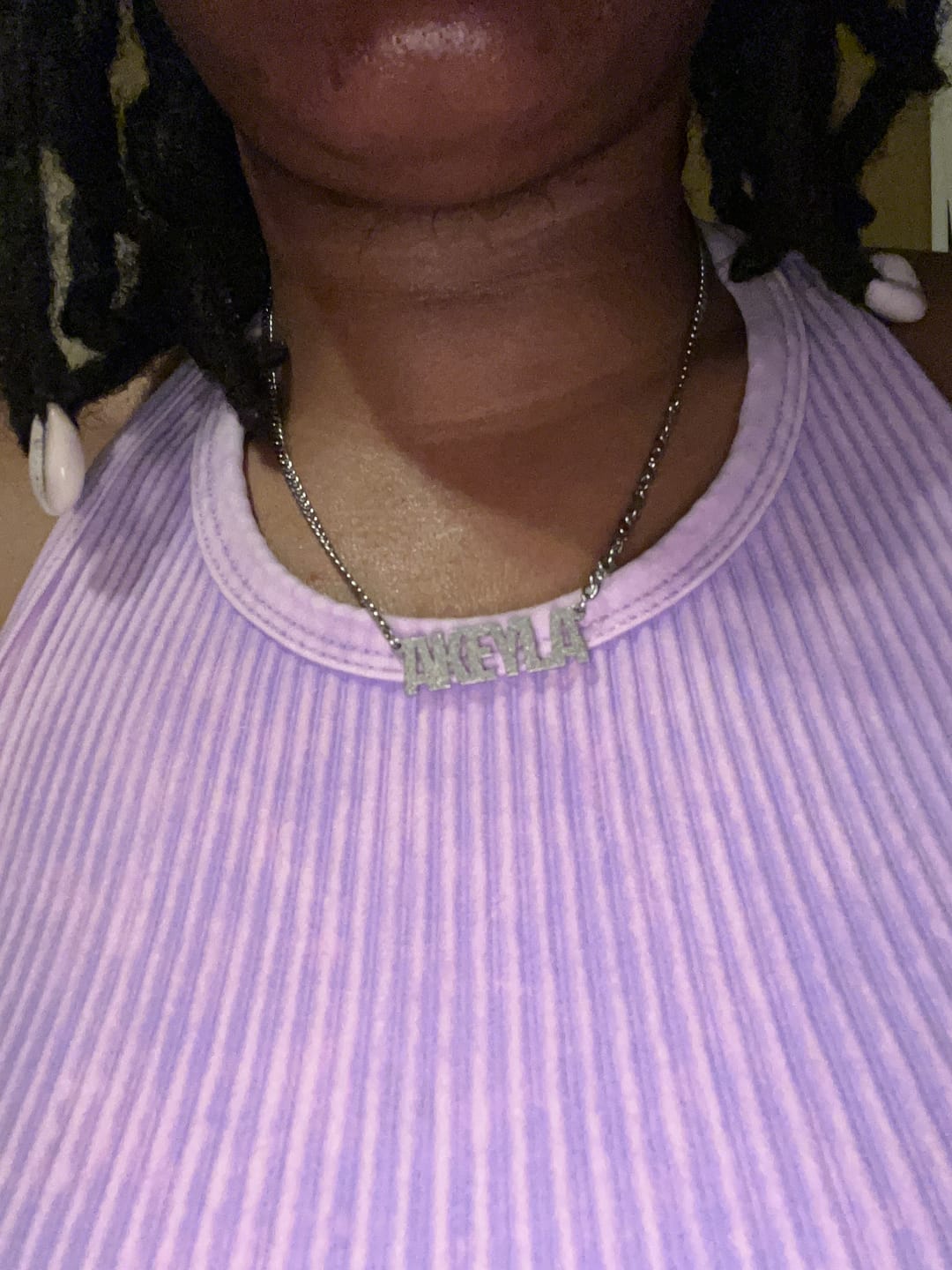 Customer photo review of Diamond Cut Block Name Necklace