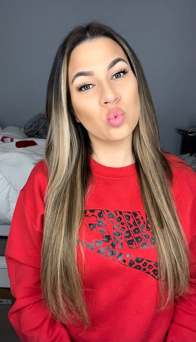 Customer photo review of Moresoo Virgin Tape In Hair Extensions 100% Brazilian Human Hair (#4/8/4/22/800)