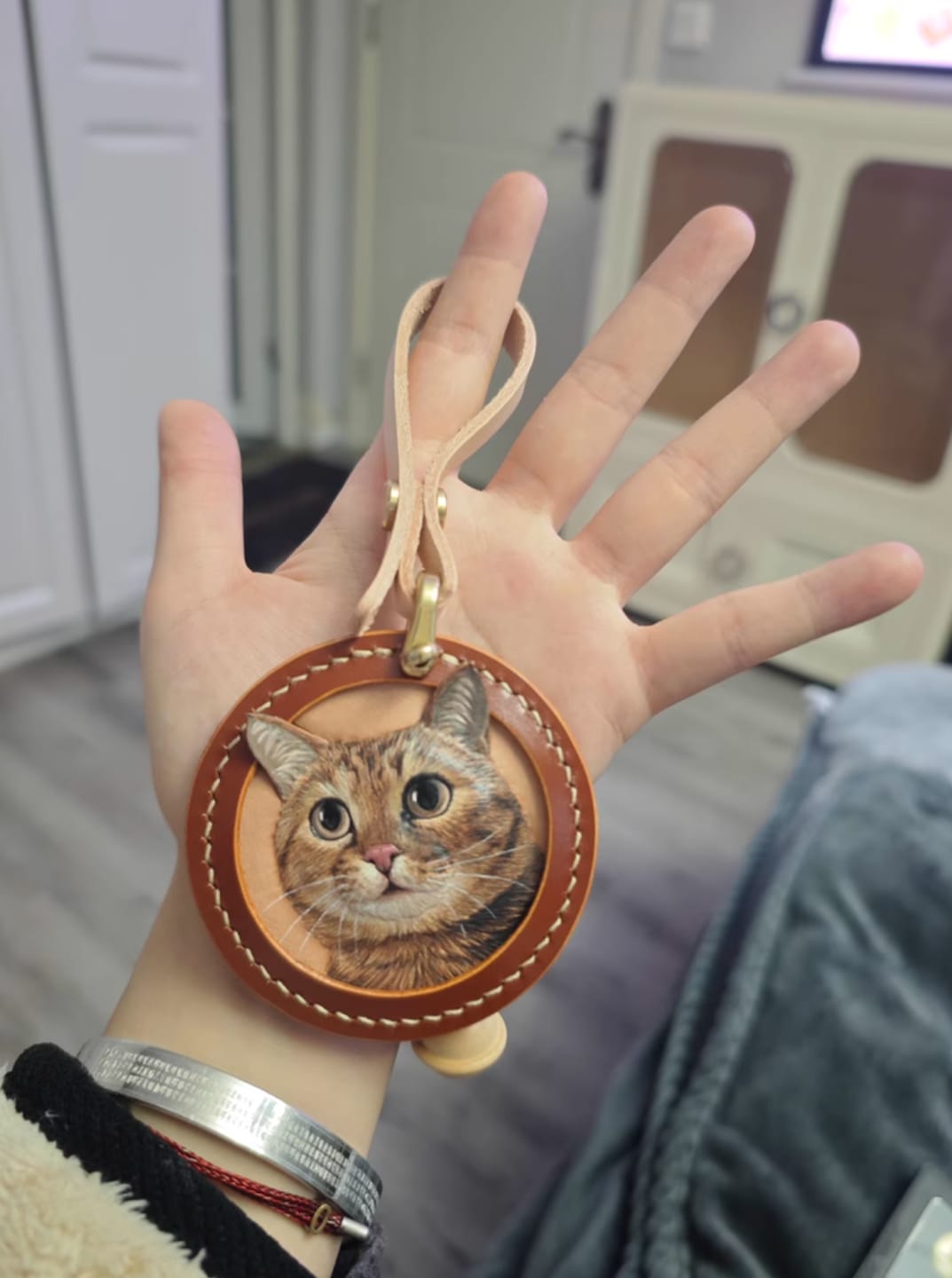 Customer photo review of Custom Handcrafted Leather Pet Portrait Charm