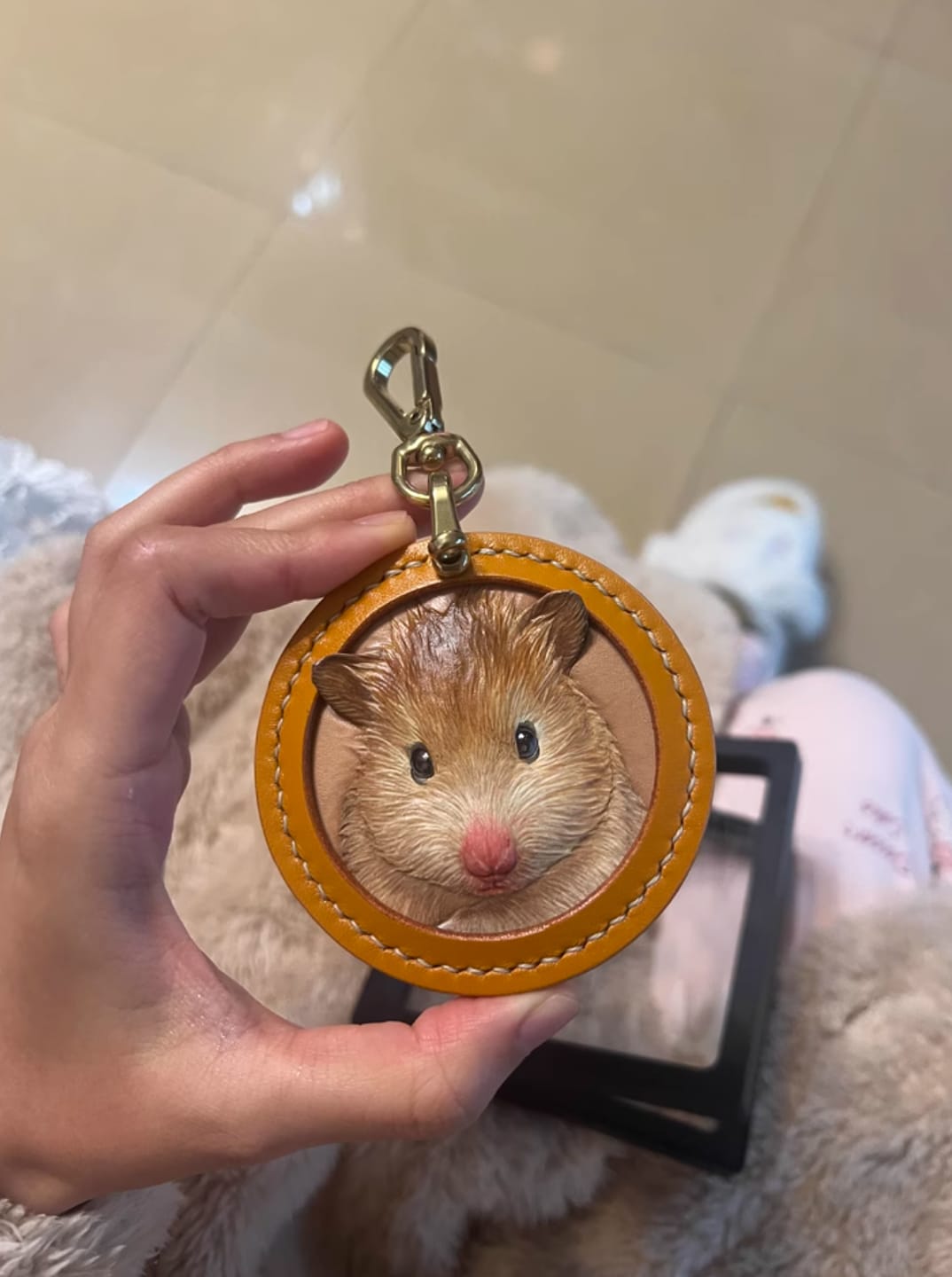 Customer photo review of Custom Handcrafted Leather Pet Portrait Charm