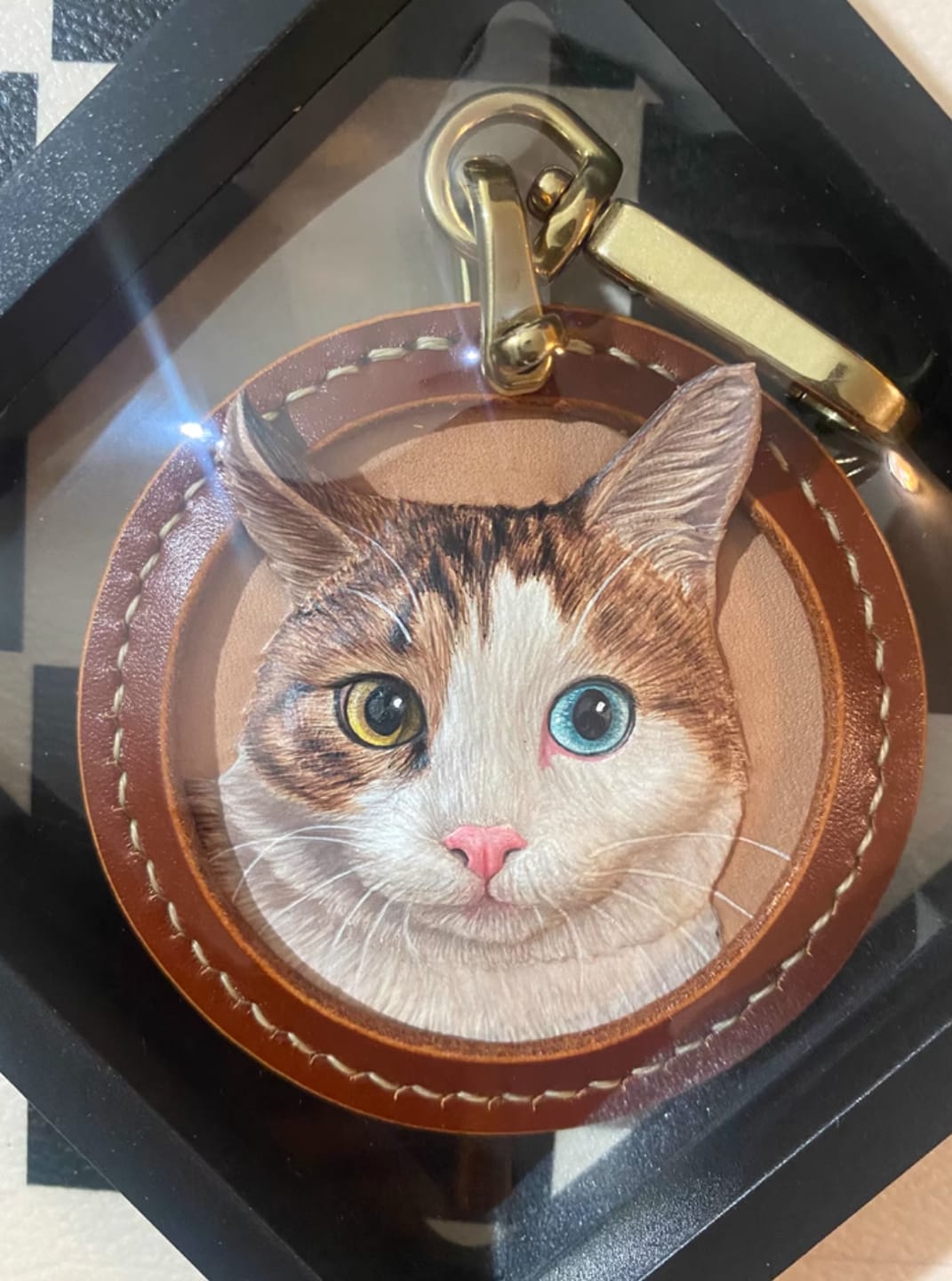 Customer photo review of Custom Handcrafted Leather Pet Portrait Charm