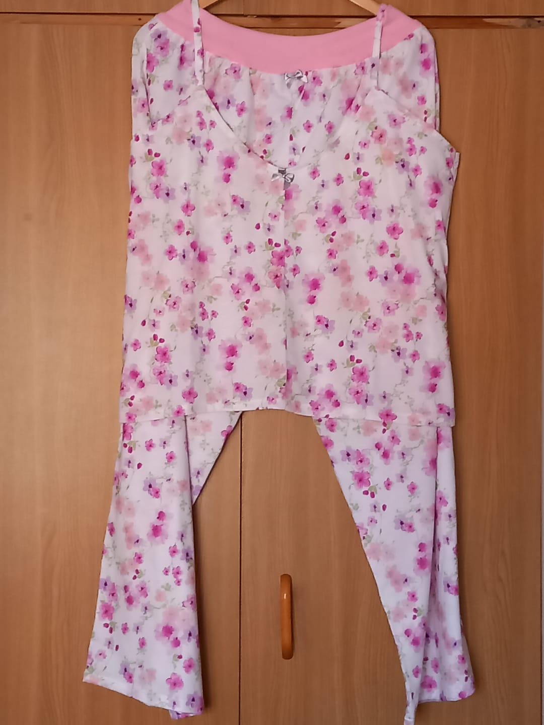 Customer photo review of Purple Flowers on Ivory 100% Cotton Jersey Fabric