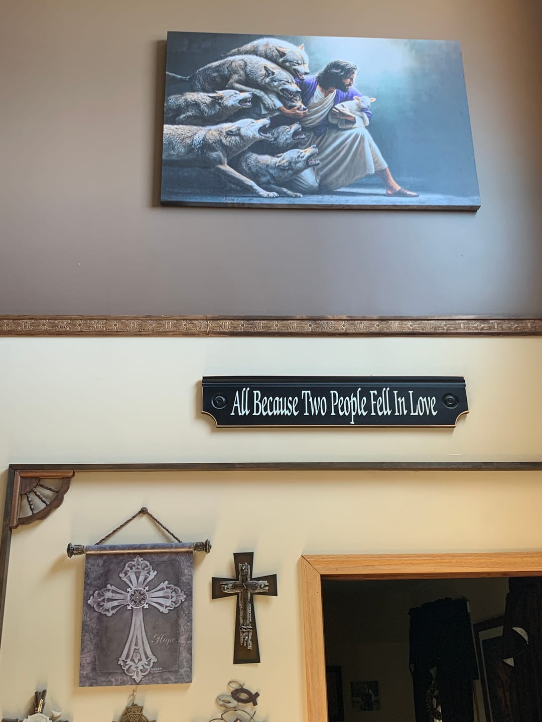 Customer photo review of Jesus Protects The Lamb From Wolves Wall Art Canvas