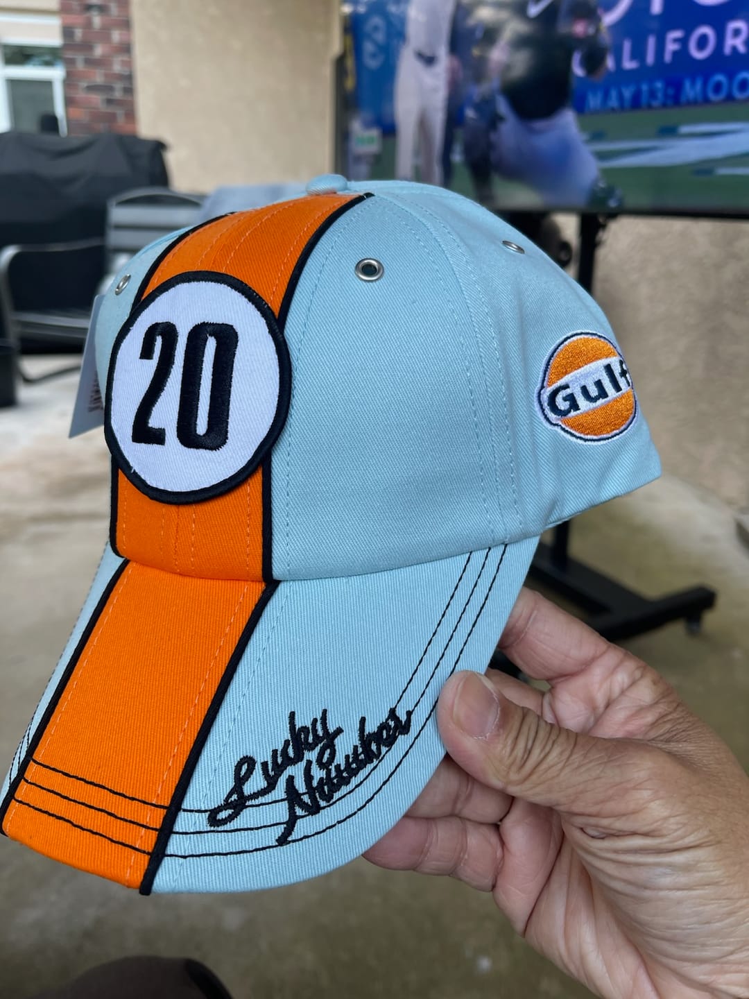 Customer photo review of ***NEW*** Gulf #20 Baseball Cap / Hat in Gulf Blue