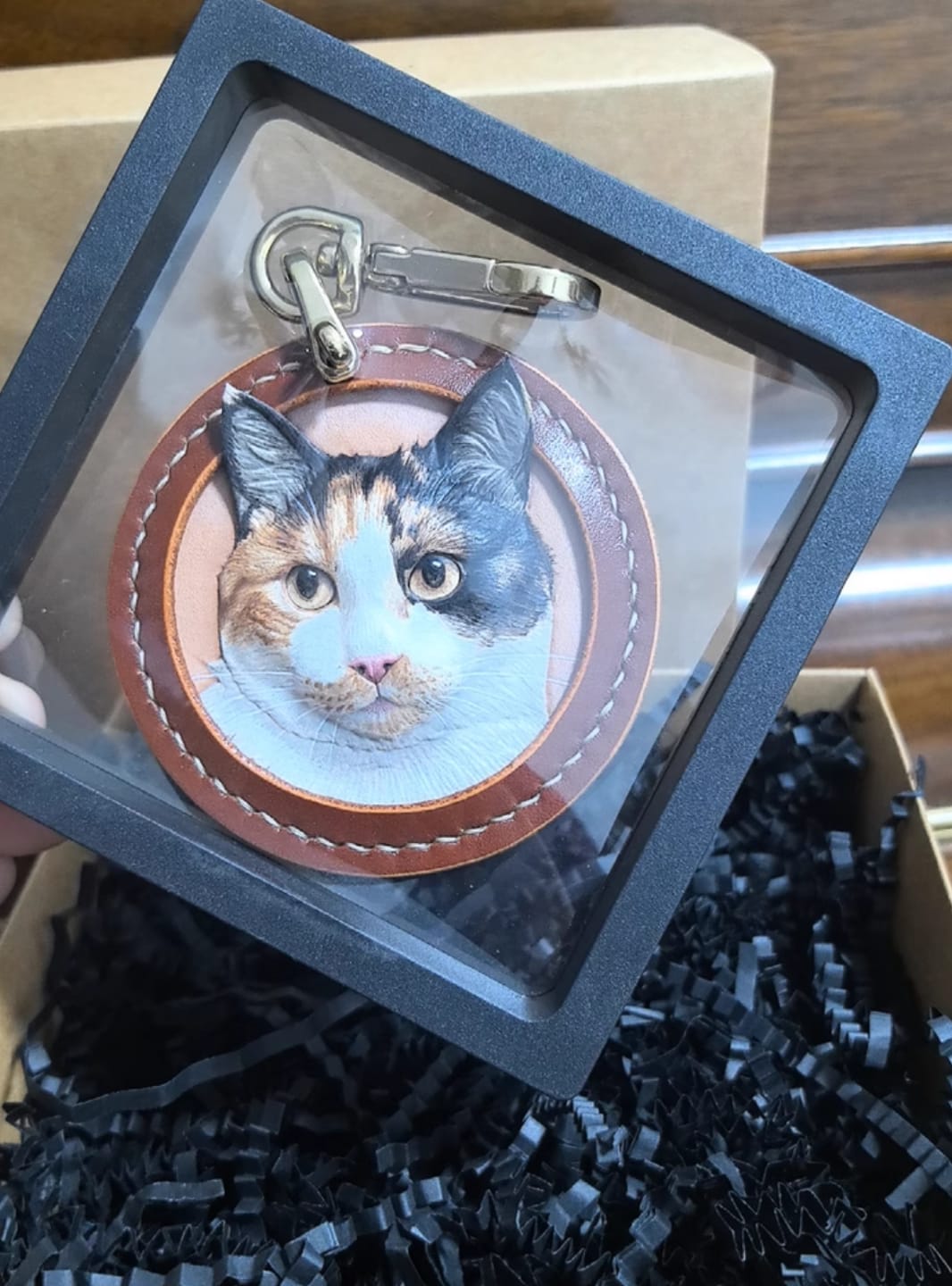 Customer photo review of Custom Handcrafted Leather Pet Portrait Charm