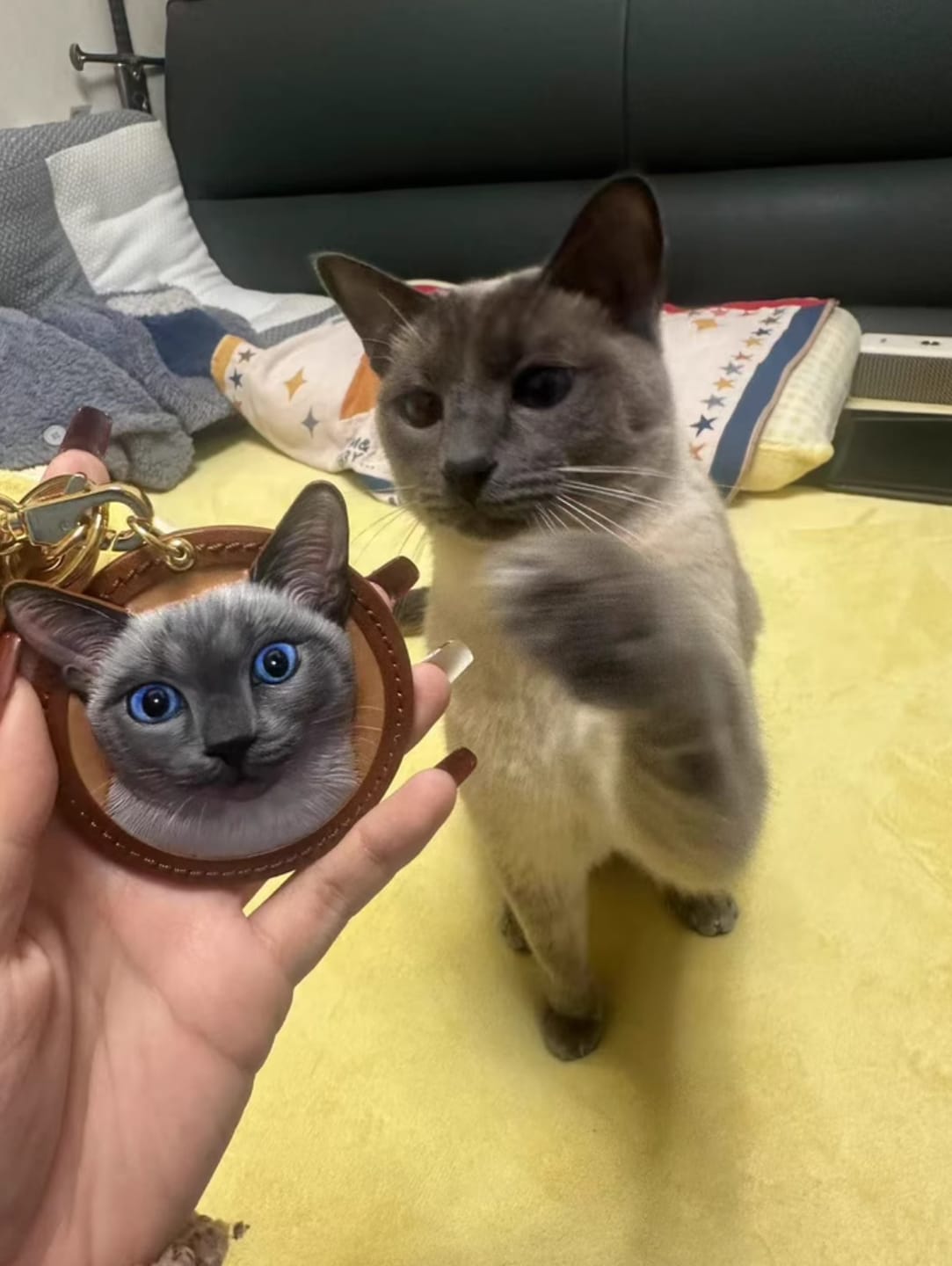Customer photo review of Custom Handcrafted Leather Pet Portrait Charm