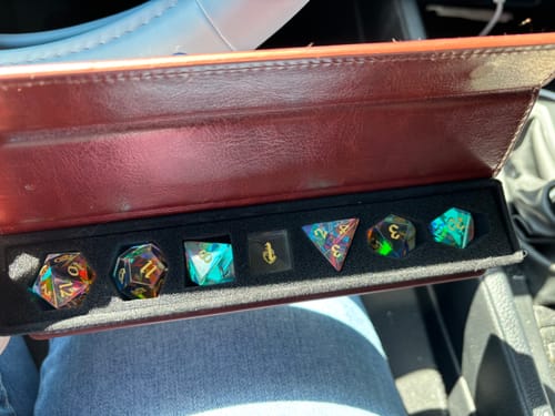 Customer photo review of Gemstone Dichroic Glass Hand Carved DND Dice Set