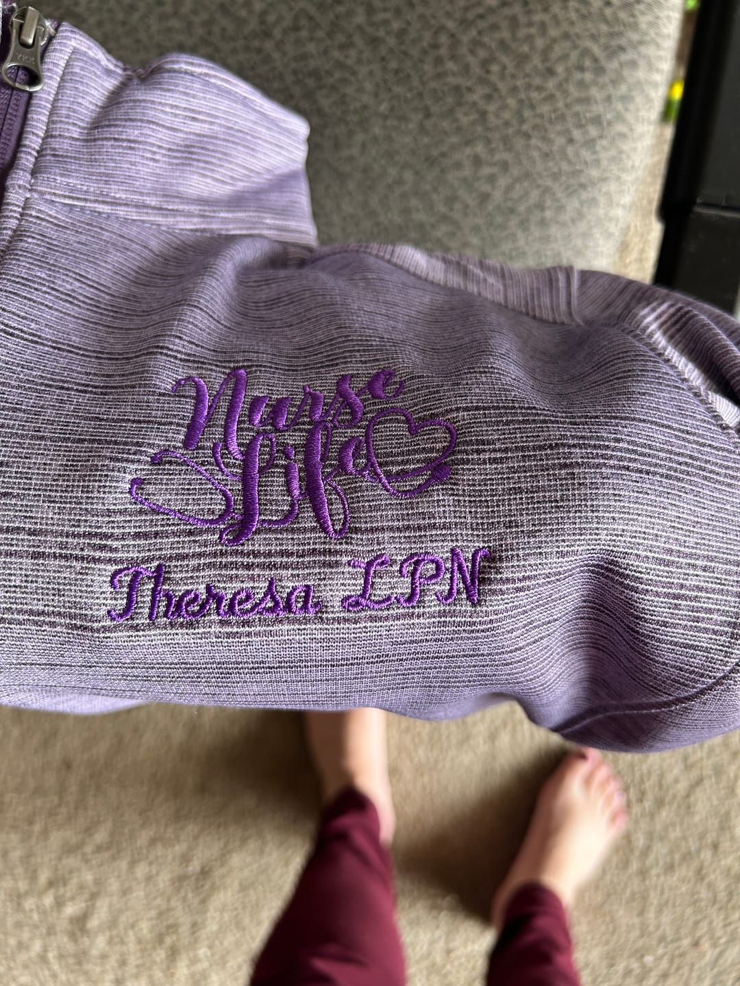 Customer photo review of Ladies Digi Stripe  Personalized Nurse Full Zip