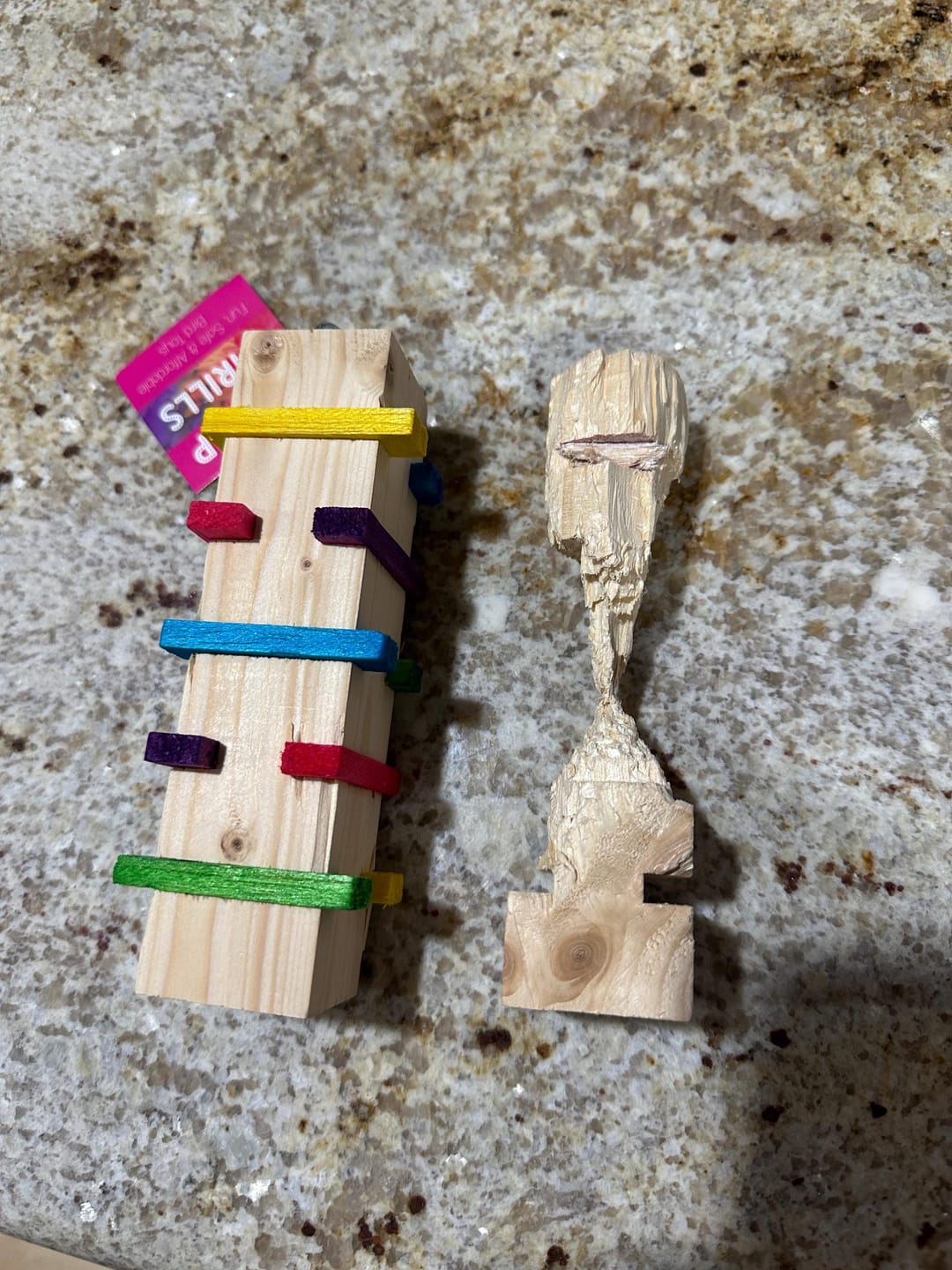Customer photo review of Rainbow Tower of Balsa by Cheep Thrills Bird Toys