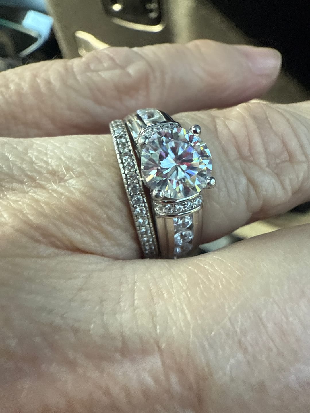 Customer photo review of Moissanite With Channel Set Sapphire Accents Engagement Ring