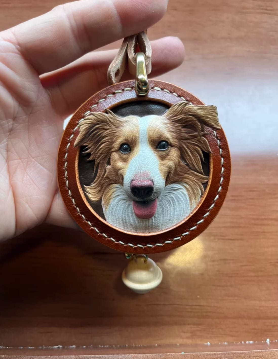 Customer photo review of Custom Handcrafted Leather Pet Portrait Charm