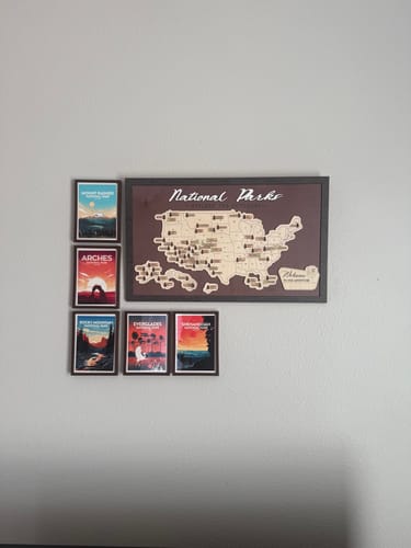 Customer photo review of US Wooden National Parks Travel Map With Trees To Record Park Visits (Coffee)