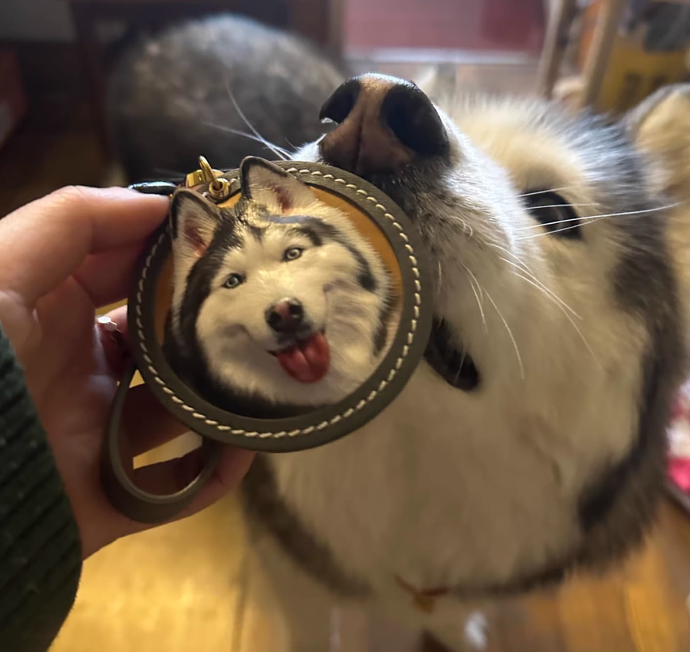Customer photo review of Custom Handcrafted Leather Pet Portrait Charm