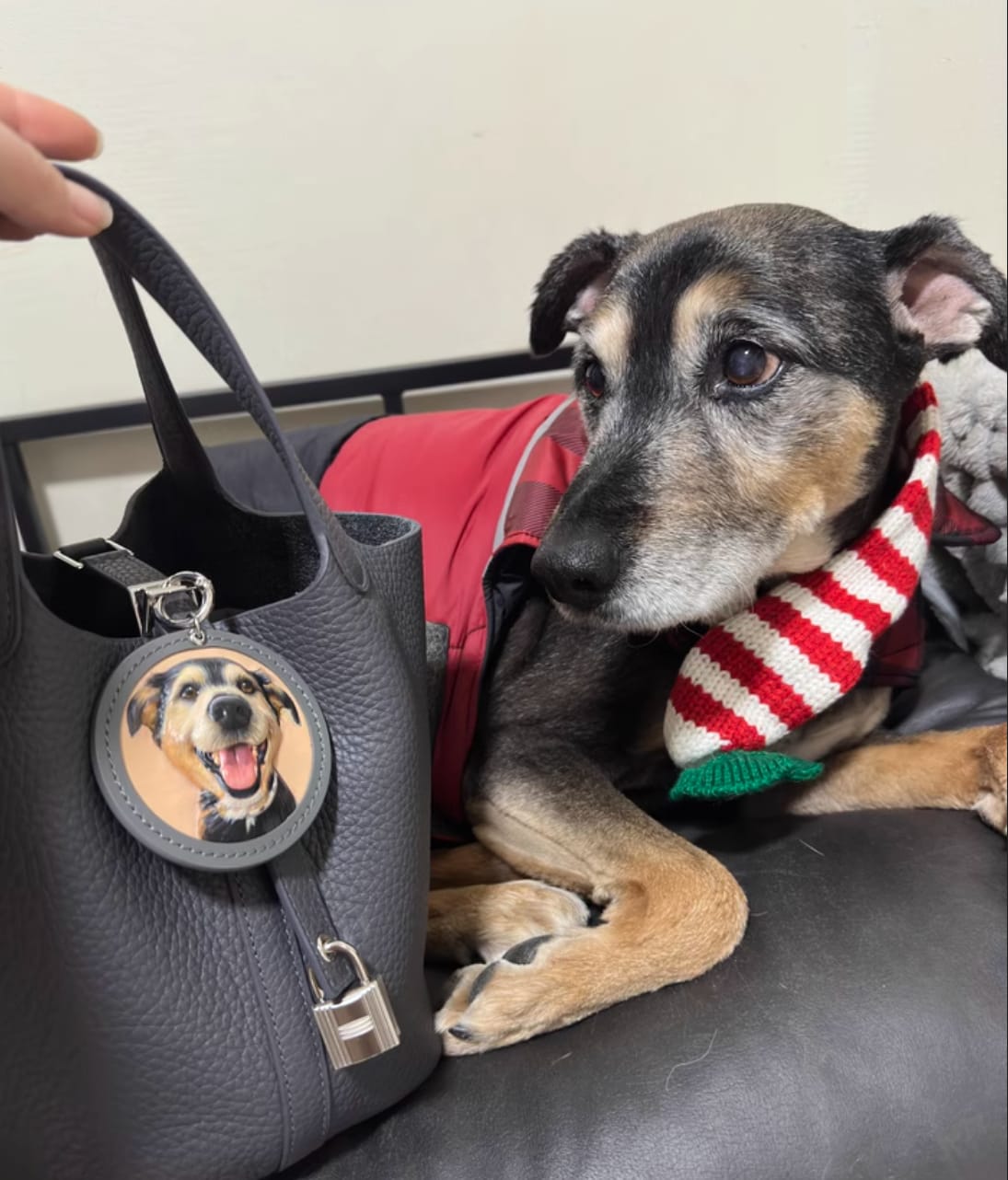 Customer photo review of Custom Handcrafted Leather Pet Portrait Charm