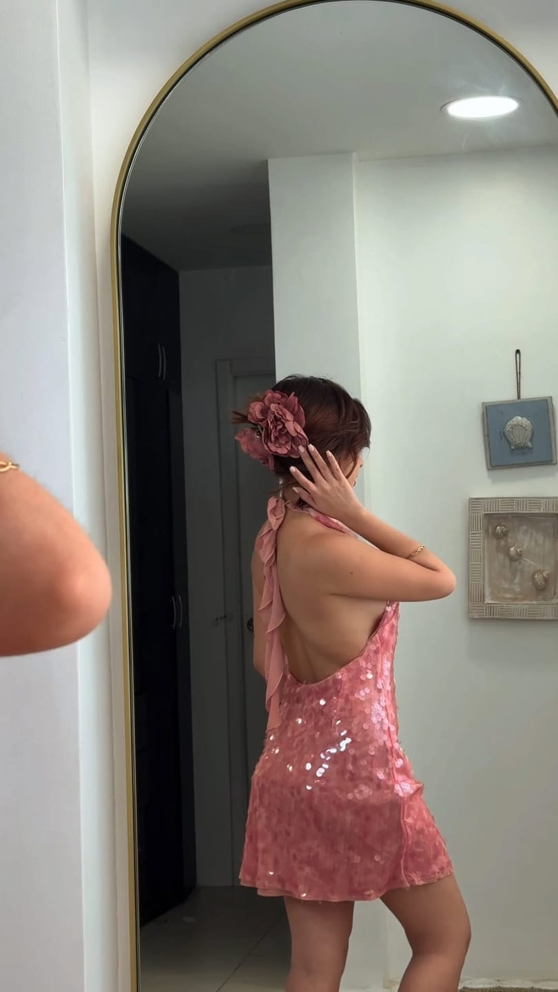 Customer photo review of Bella Sequin Mini Dress