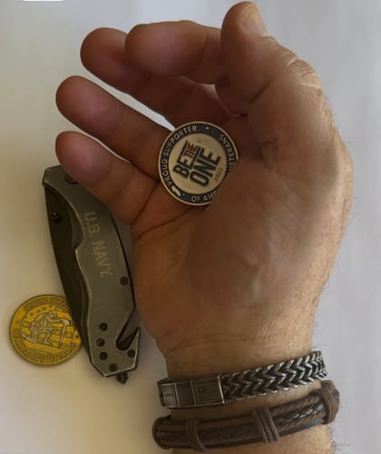 Customer photo review of Overcome Evil Compass Chain Bracelet - Helps Pair Veterans With A Service Dog Or Shelter Dog