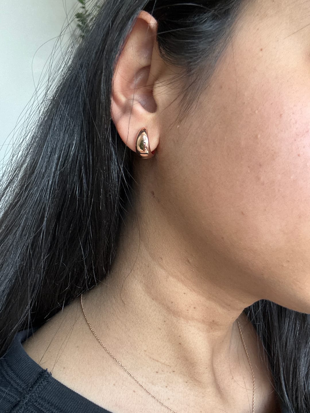 Customer photo review of Dome Small Huggie Earrings in Sterling Silver 0.55"