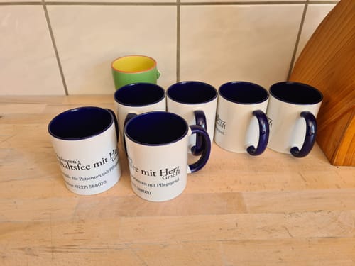 Customer photo review of TassenExpress - Becher Keramik Tasse mit Logo bedruckt 325ml Firmenlogo