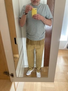 Customer photo review of 1930s IVY Style Double Pleated Chino Trousers - Yellow