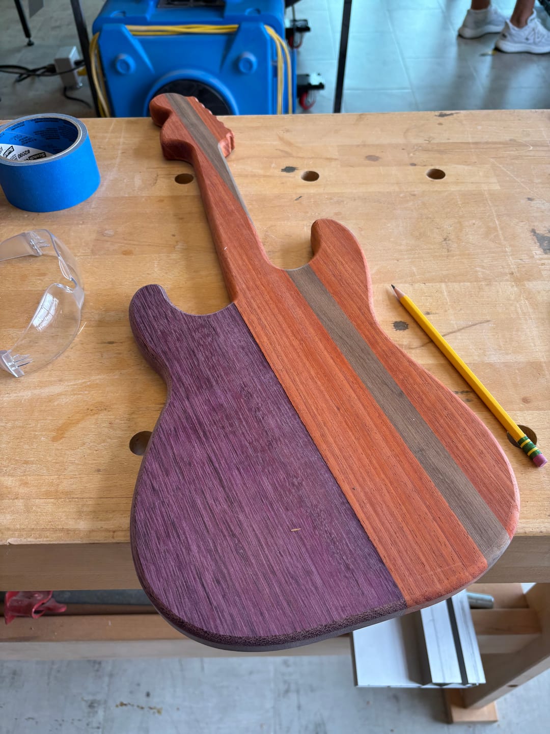 Customer photo review of 23.0x9.0" Stratocaster Guitar Serving Board Acrylic Router Template