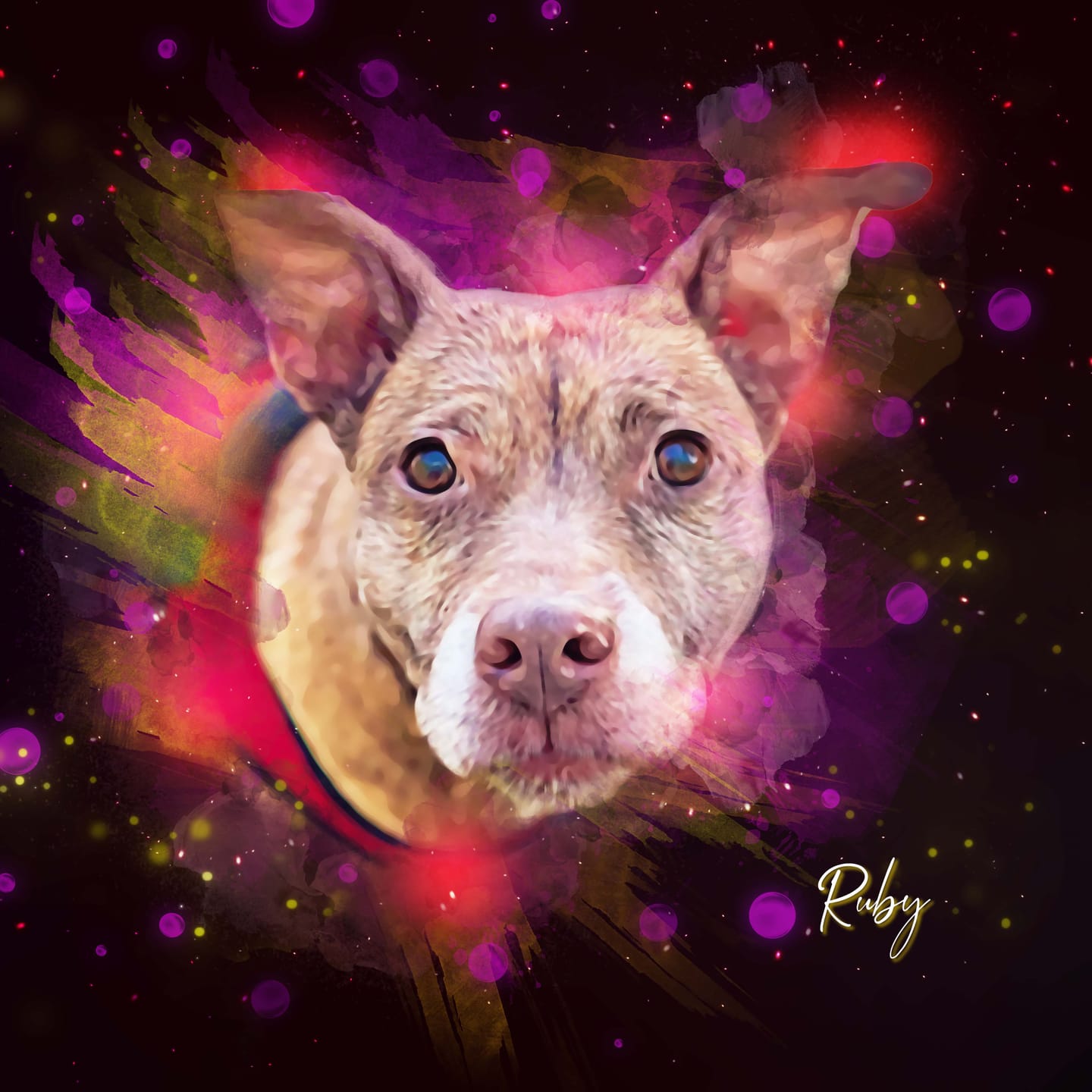 Customer photo review of Custom Neon Watercolor Pet Portrait – Aesthetic Neon Style (AN)