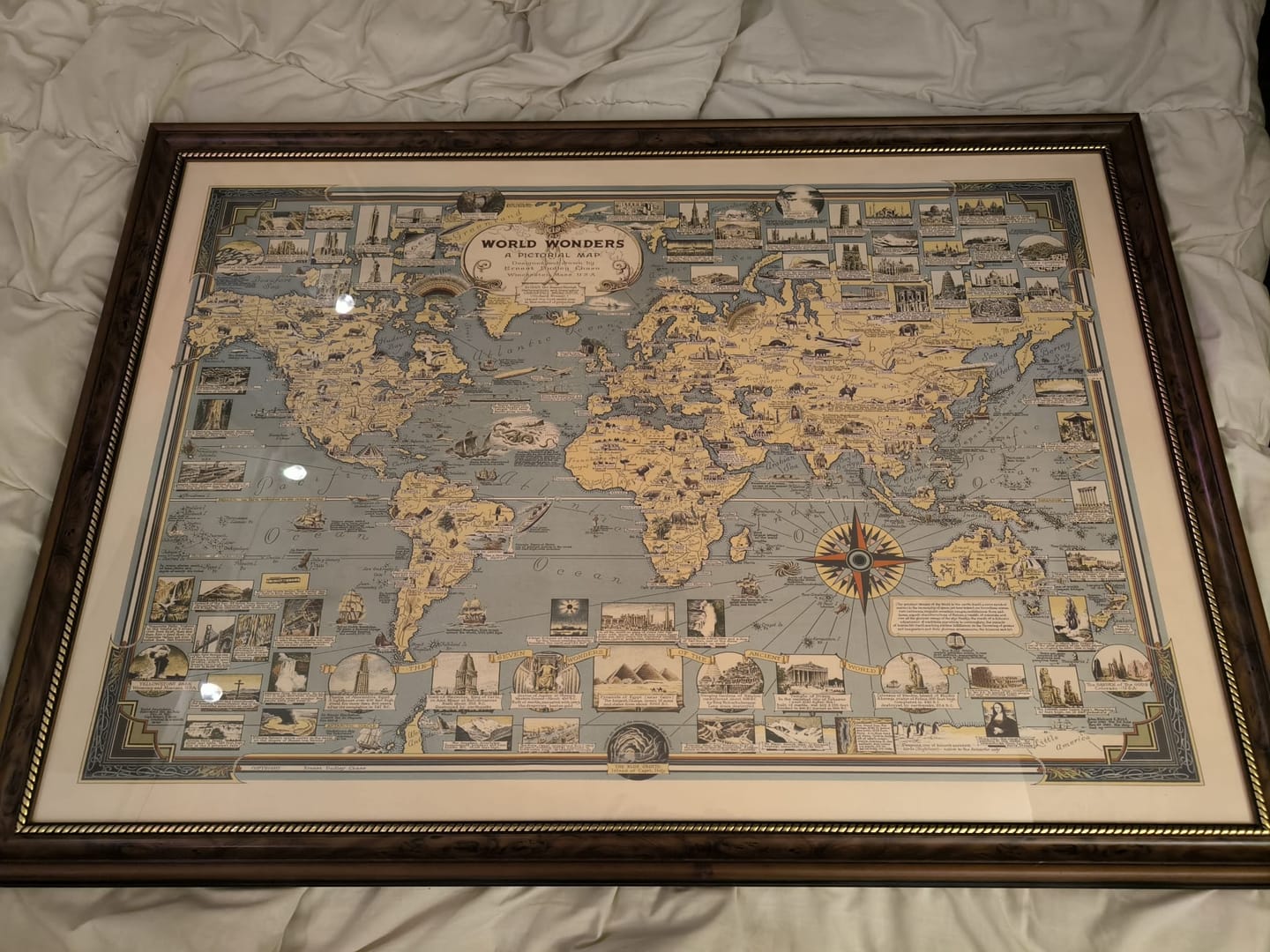 Customer photo review of Old Seven Wonders of the World Atlas Map, 1939 - Ancient and Modern - Pyramids, Empire State, Stonehenge
