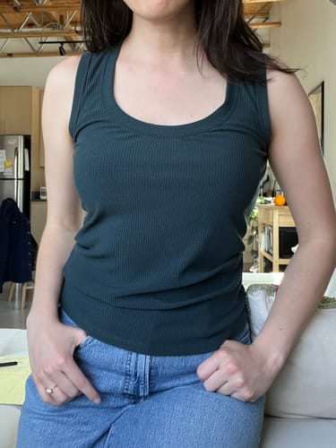 Customer photo review of Sloane Ribbed Tank - Enchanted Forest