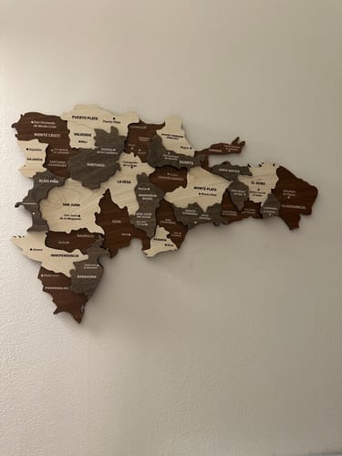 Customer photo review of Dominican Republic Wall Map with City Names - 3D Wooden Multilayared