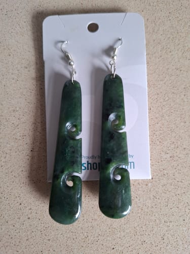 Customer photo review of NZ Greenstone Jade Toki Earrings