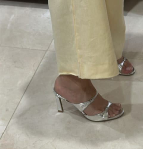 Customer photo review of Edie Mule Silver Metallic Leather
